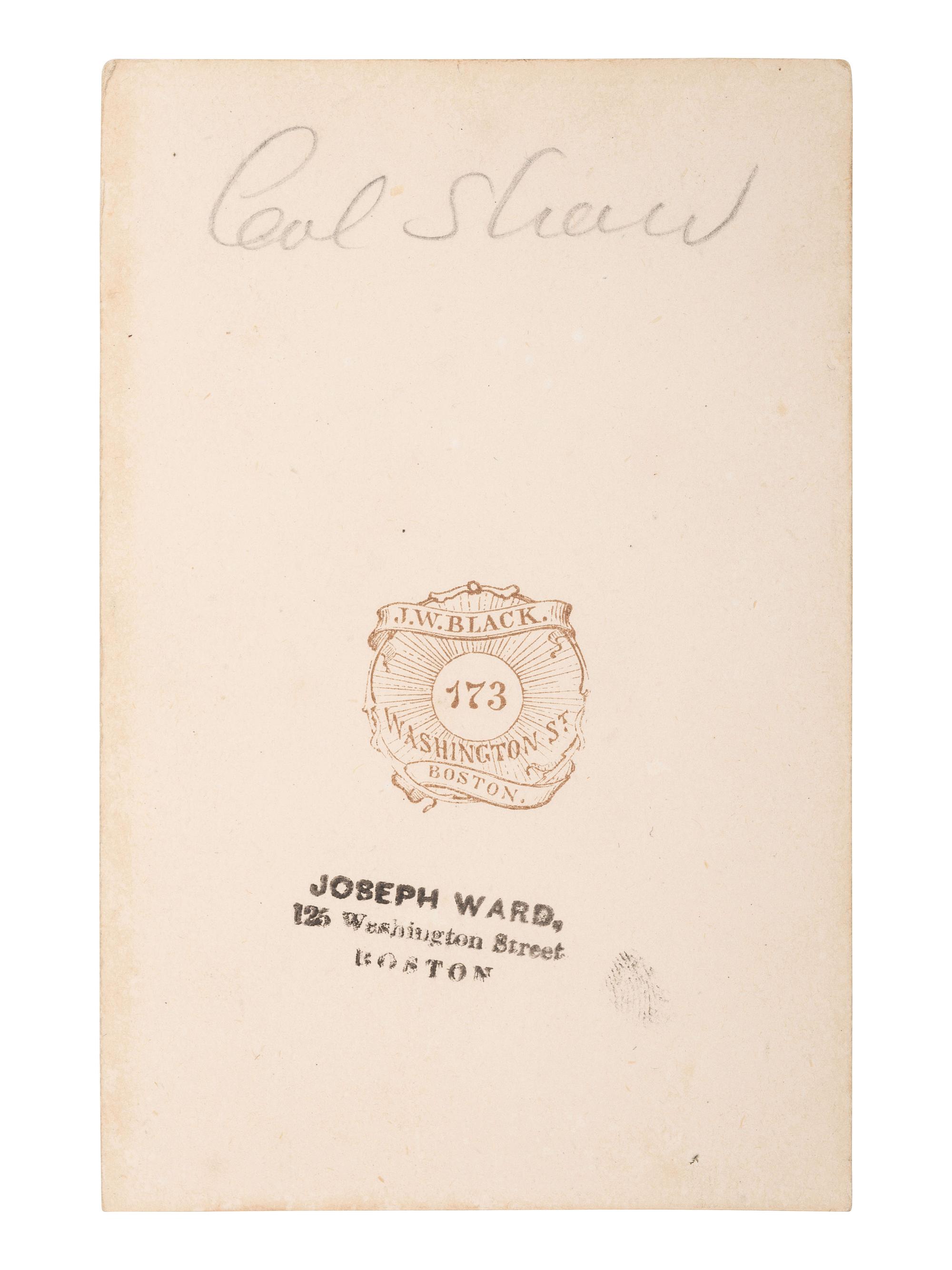[CIVIL WAR]. CDV of Colonel Robert Gould Shaw, 54th Mass. African American Infantry. Boston: J.W. Black.