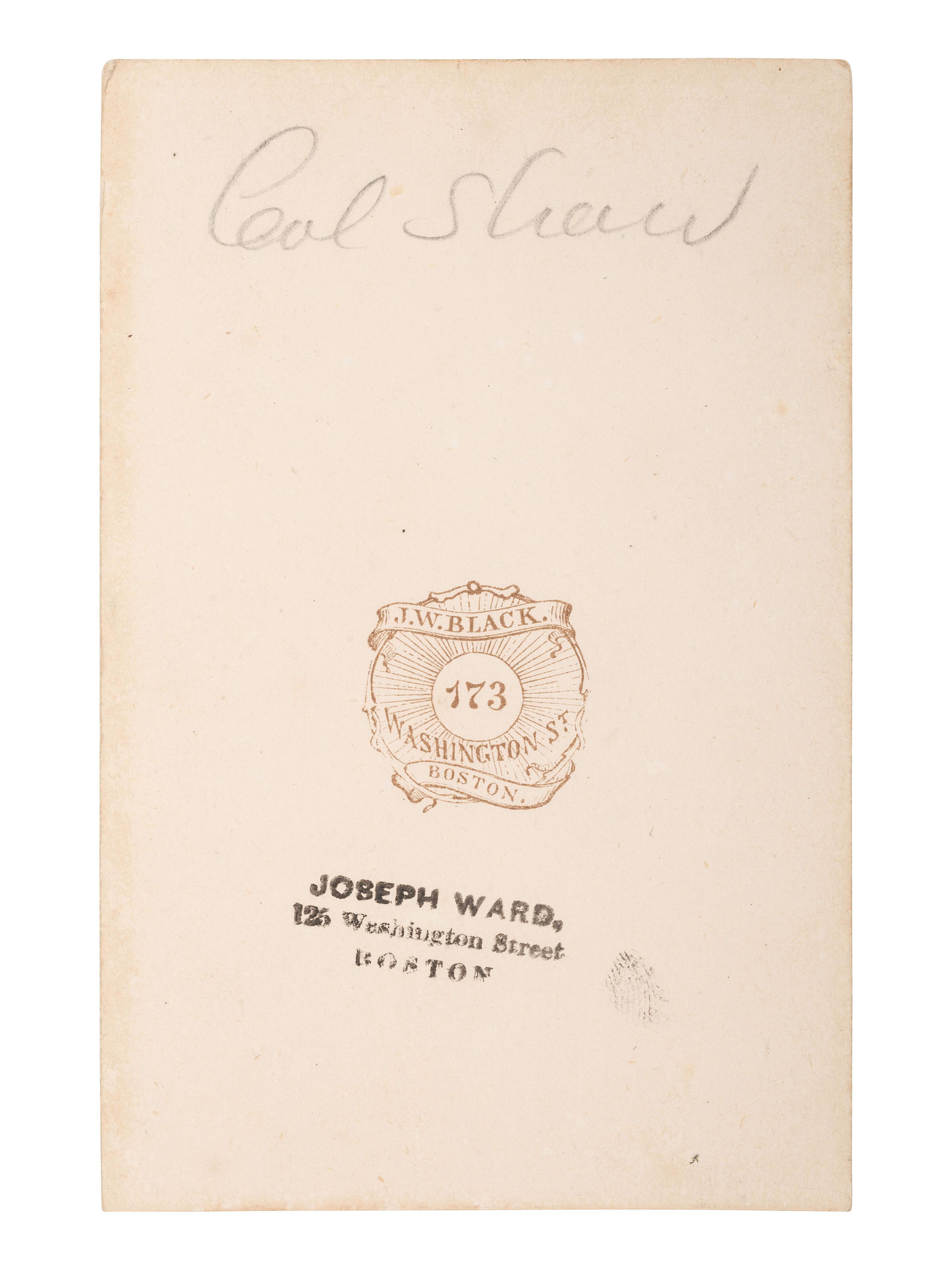 [CIVIL WAR]. CDV of Colonel Robert Gould Shaw, 54th Mass. African American Infantry. Boston: J.W. Black.