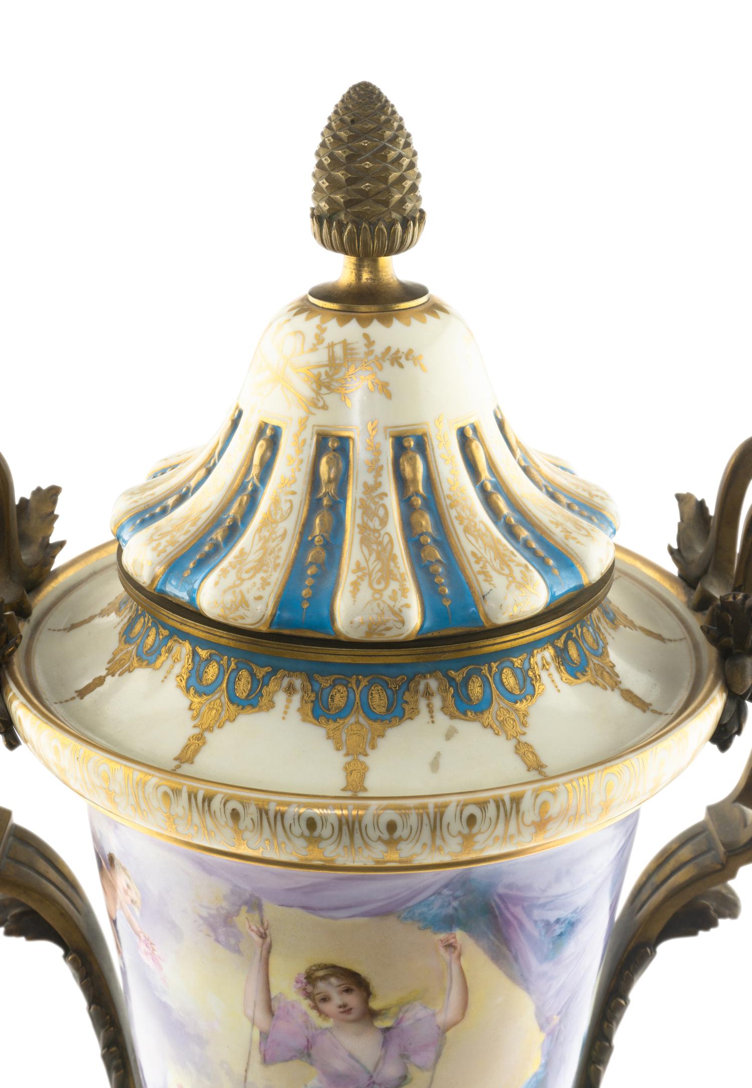 A Gilt Bronze Mounted Sèvres Porcelain Urn