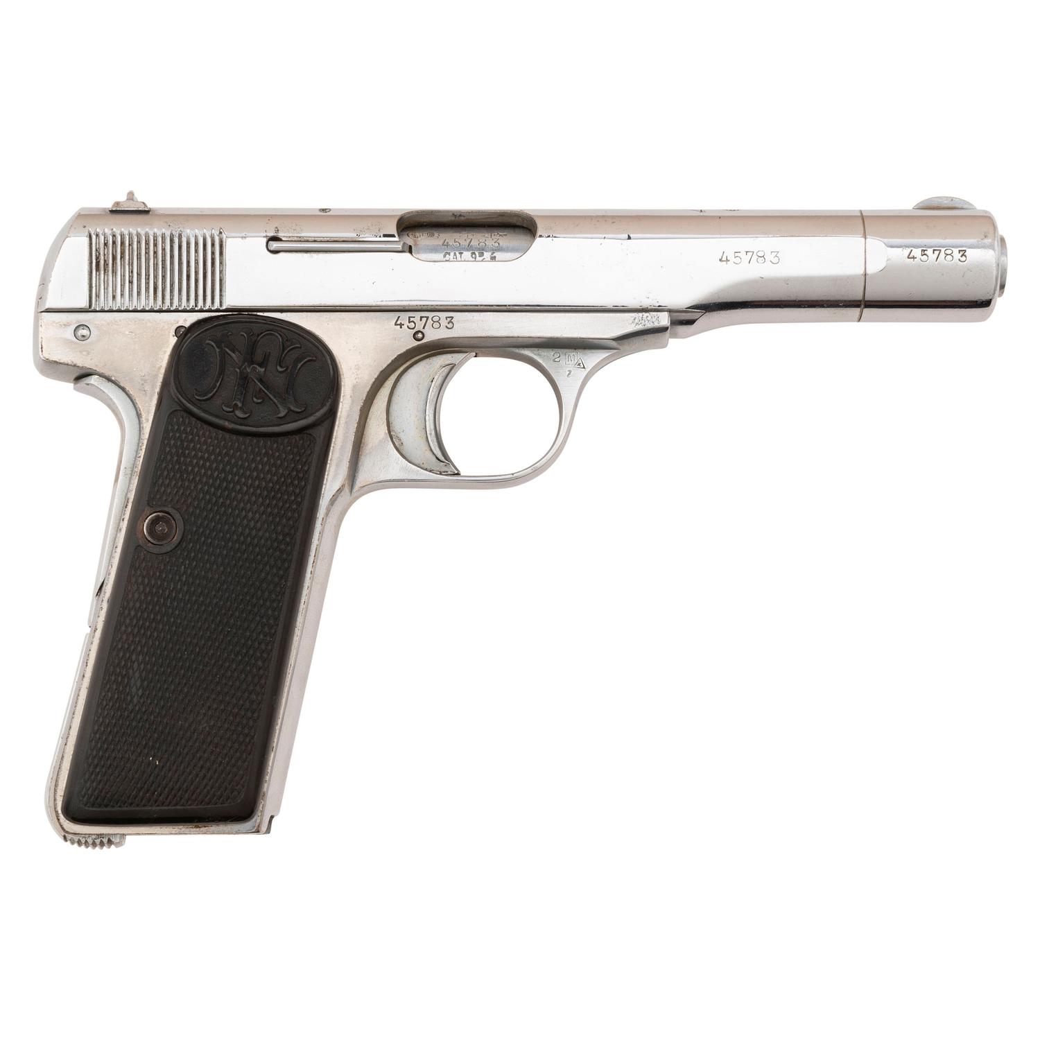 **Refinished Nickel Plated Dutch Contract FN 1922 Pistol with WWII Bring Back Papers