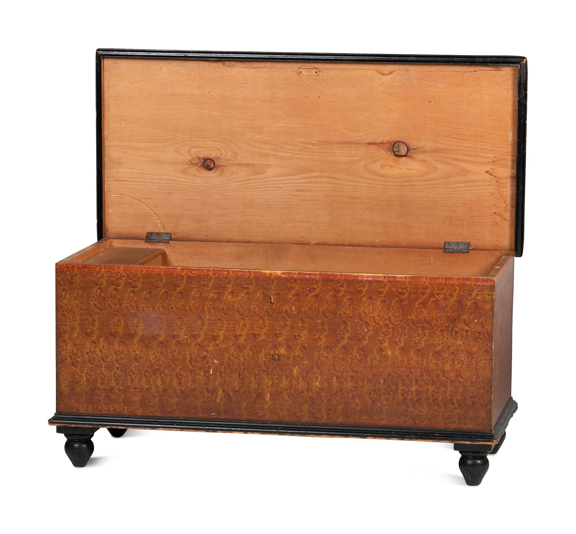 A Late Federal Country Red and Yellow Sponge-Decorated Blanket Chest