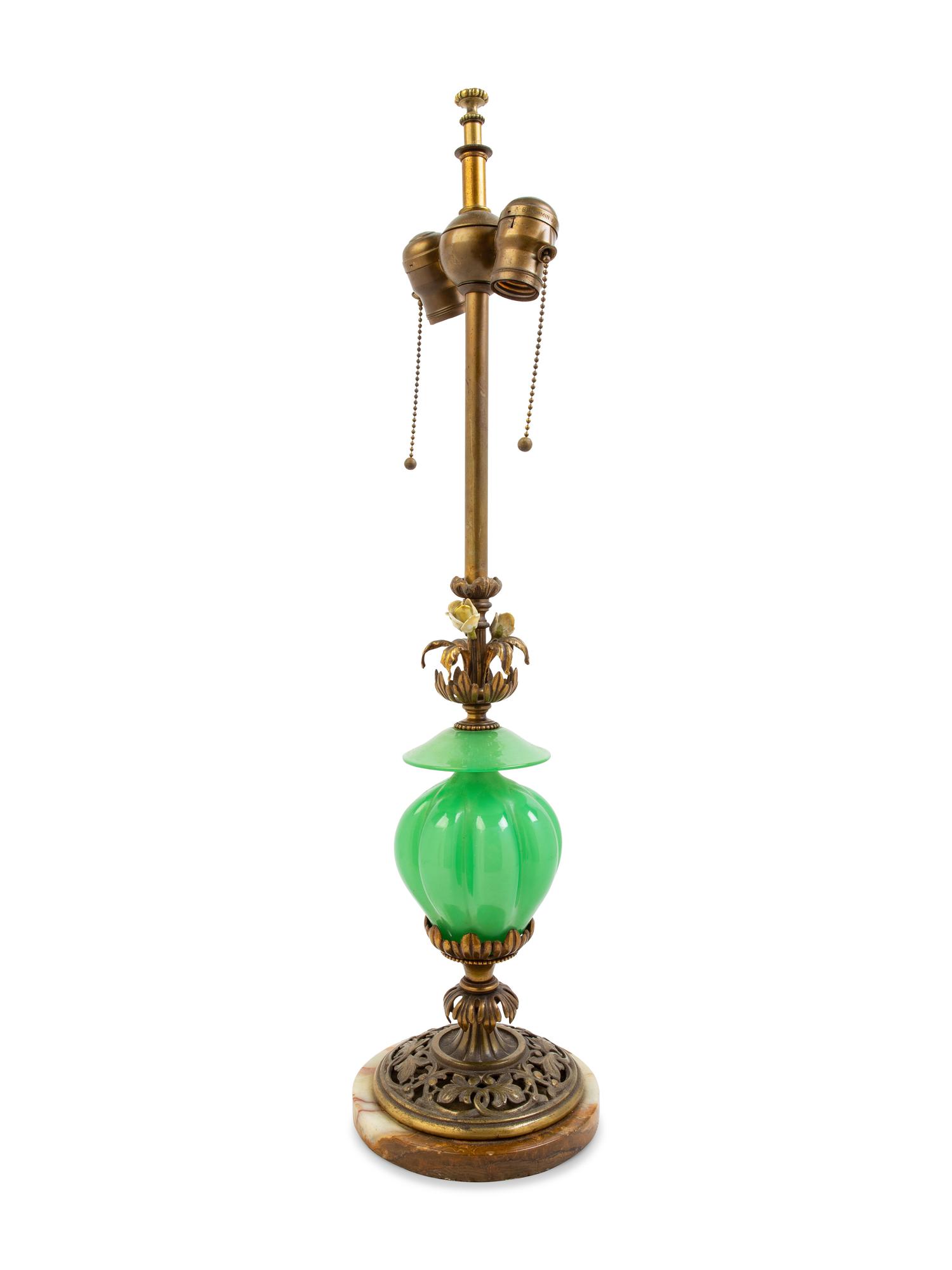 A Murano Glass, Bronze and Onyx Table Lamp