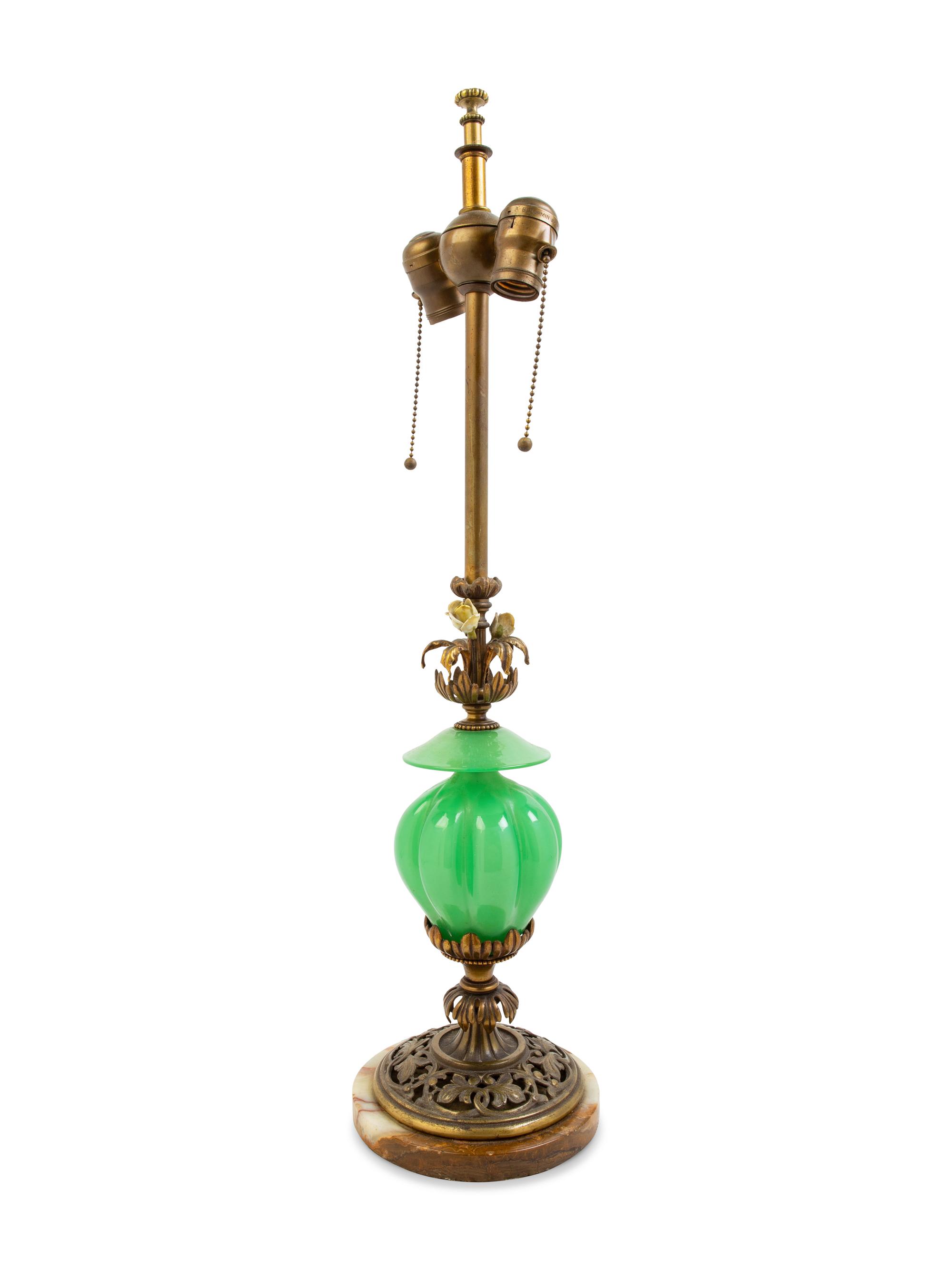 A Murano Glass, Bronze and Onyx Table Lamp