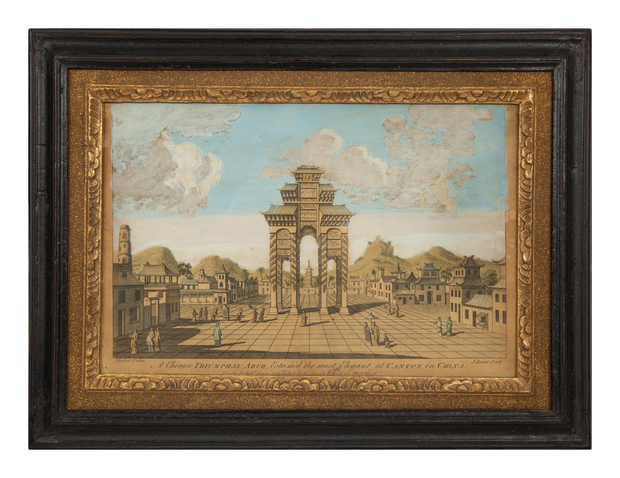 A Set of Five Colored Engravings of Views of China, After Augustin Heckel