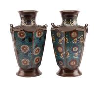 A Pair of Chinese Cloisonne Vases Height 15 1/2 inches.