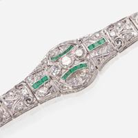 An Art Deco Platinum, Emerald, and Diamond Bracelet