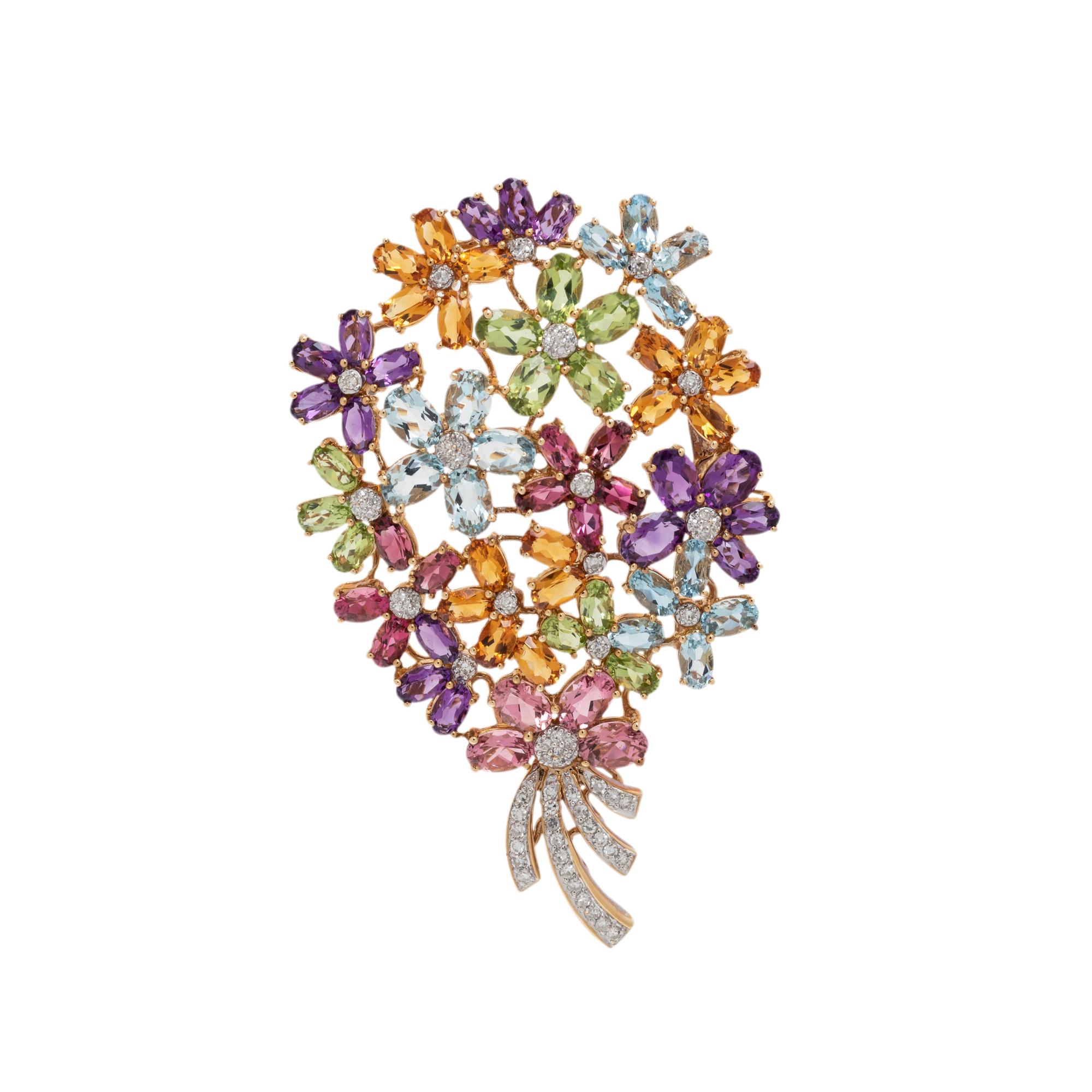 MULTIGEM AND DIAMOND FLOWER BROOCH