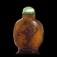 A Chinese Carved Agate "Liu Hai" Snuff Bottle, 19th Century