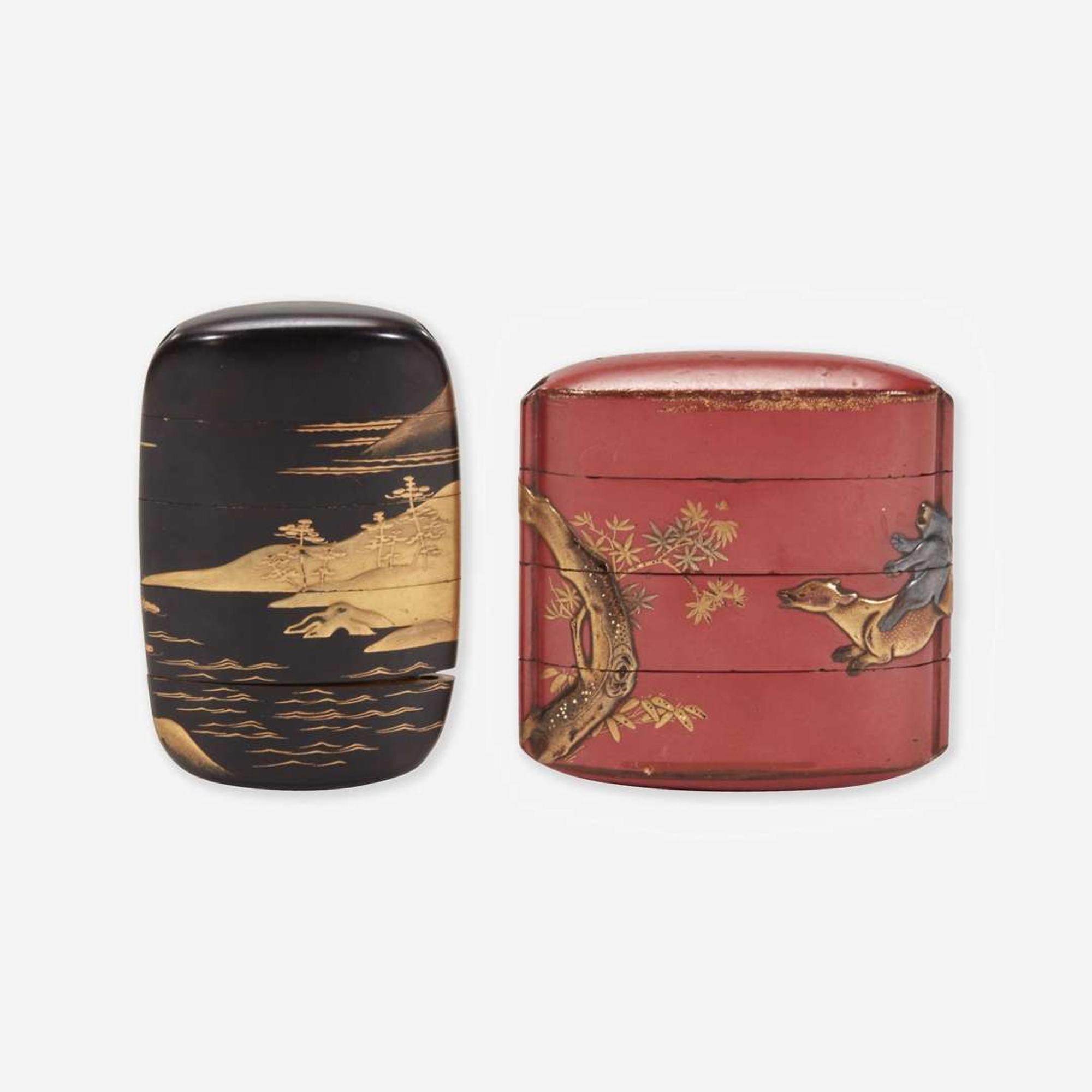 Two Japanese lacquered inro 日本印笼一组两件 Edo period ??