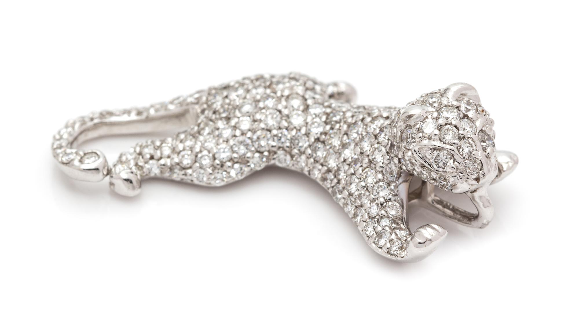 An 18 Karat White Gold and Diamond Feline Pendant, 2.90 dwts.