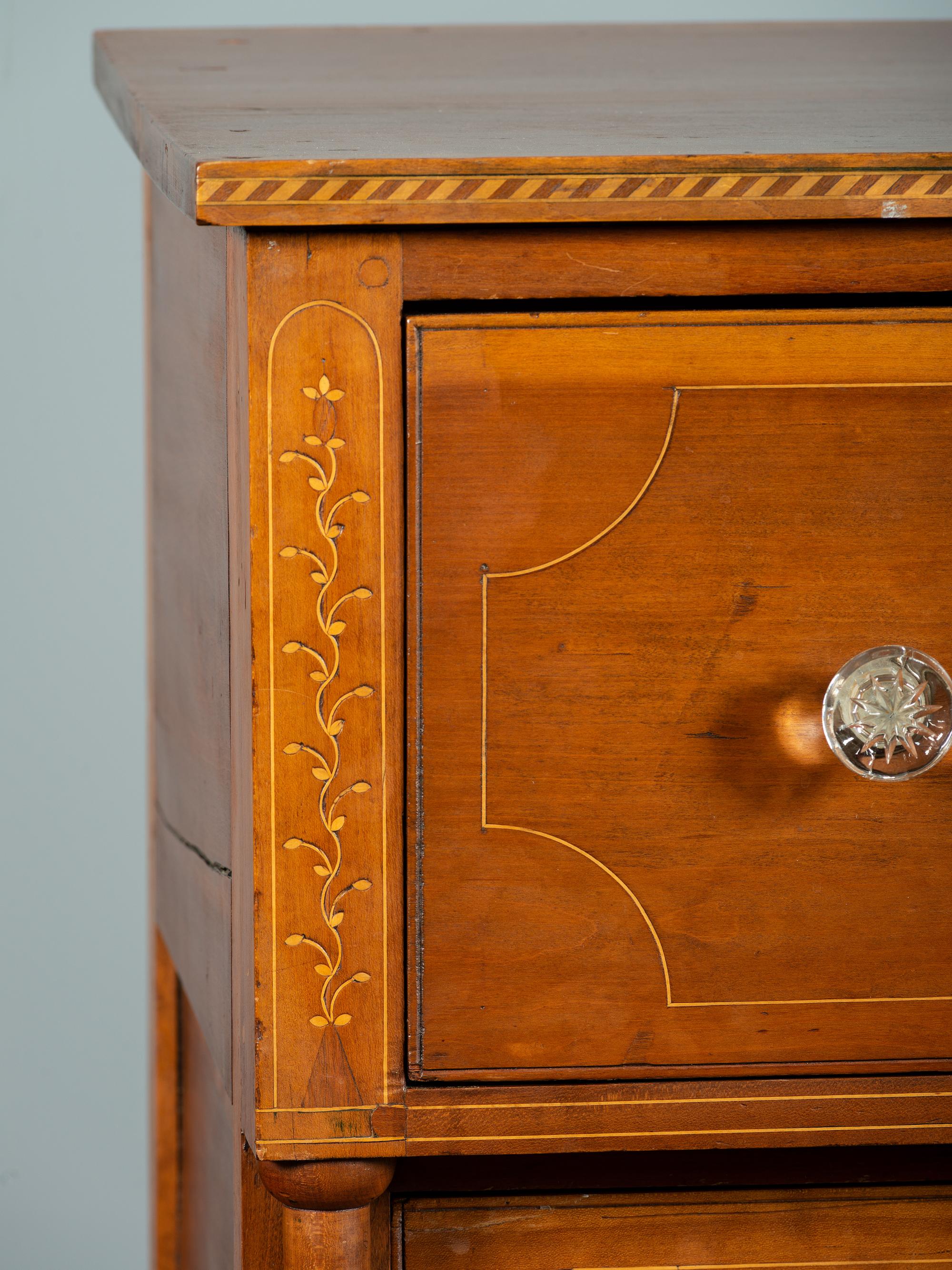 A Federal Inlaid and Turned Cherrywood Chest of Drawers