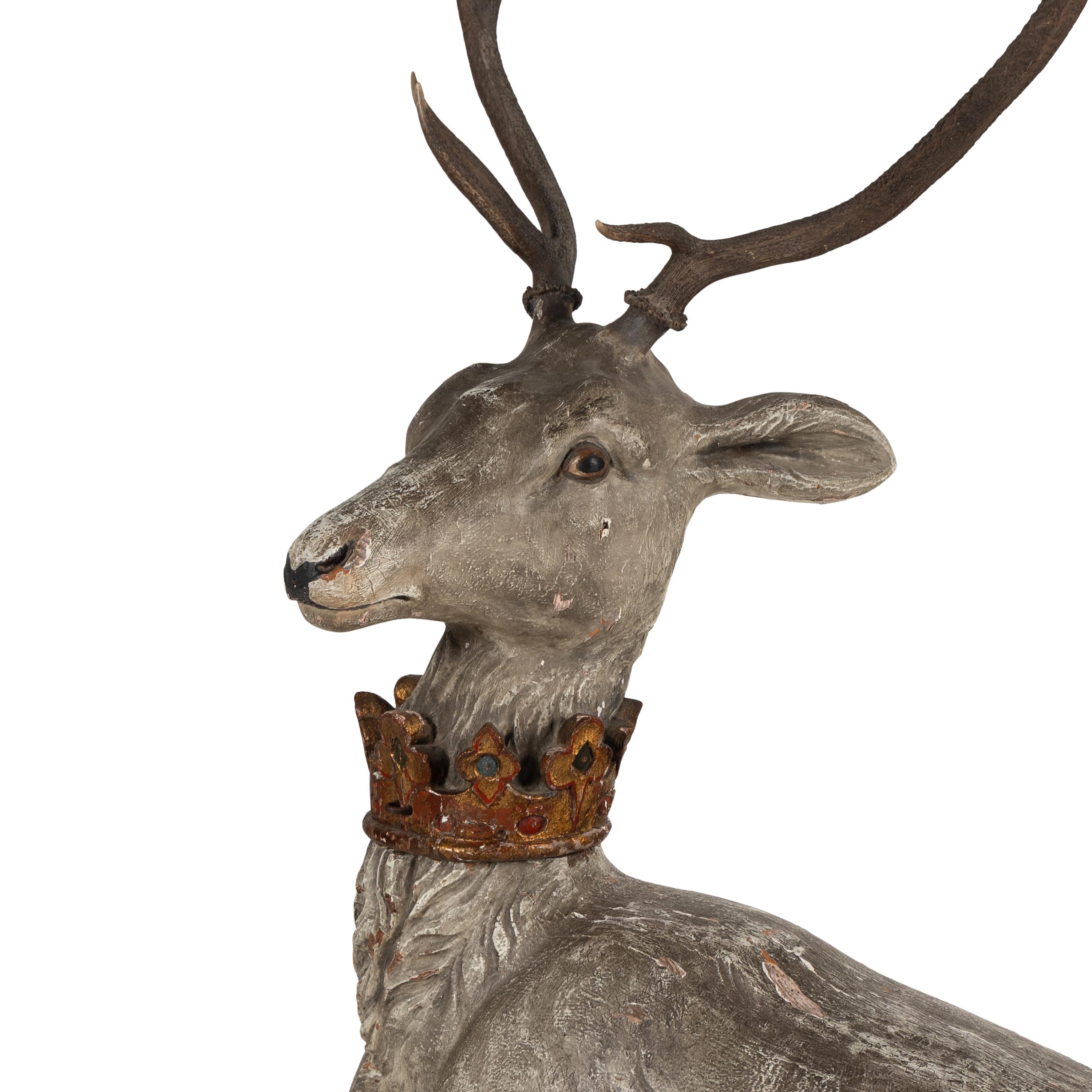 A Large Continental Carved and Polychrome Decorated Model of a Stag