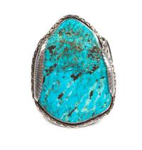 Large Southwestern Silver and Turquoise Cuff Bracelet Length 5 1/2 x opening 2 3/8 x width 4 inches