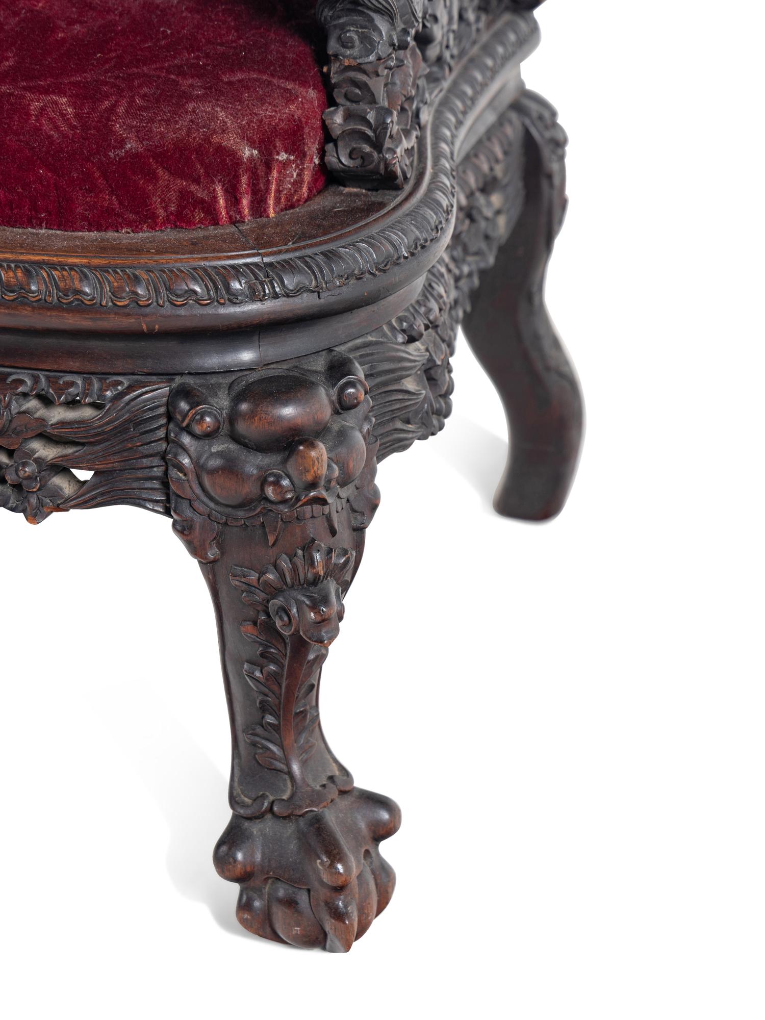 A Chinese Export Carved Rosewood Side Chair