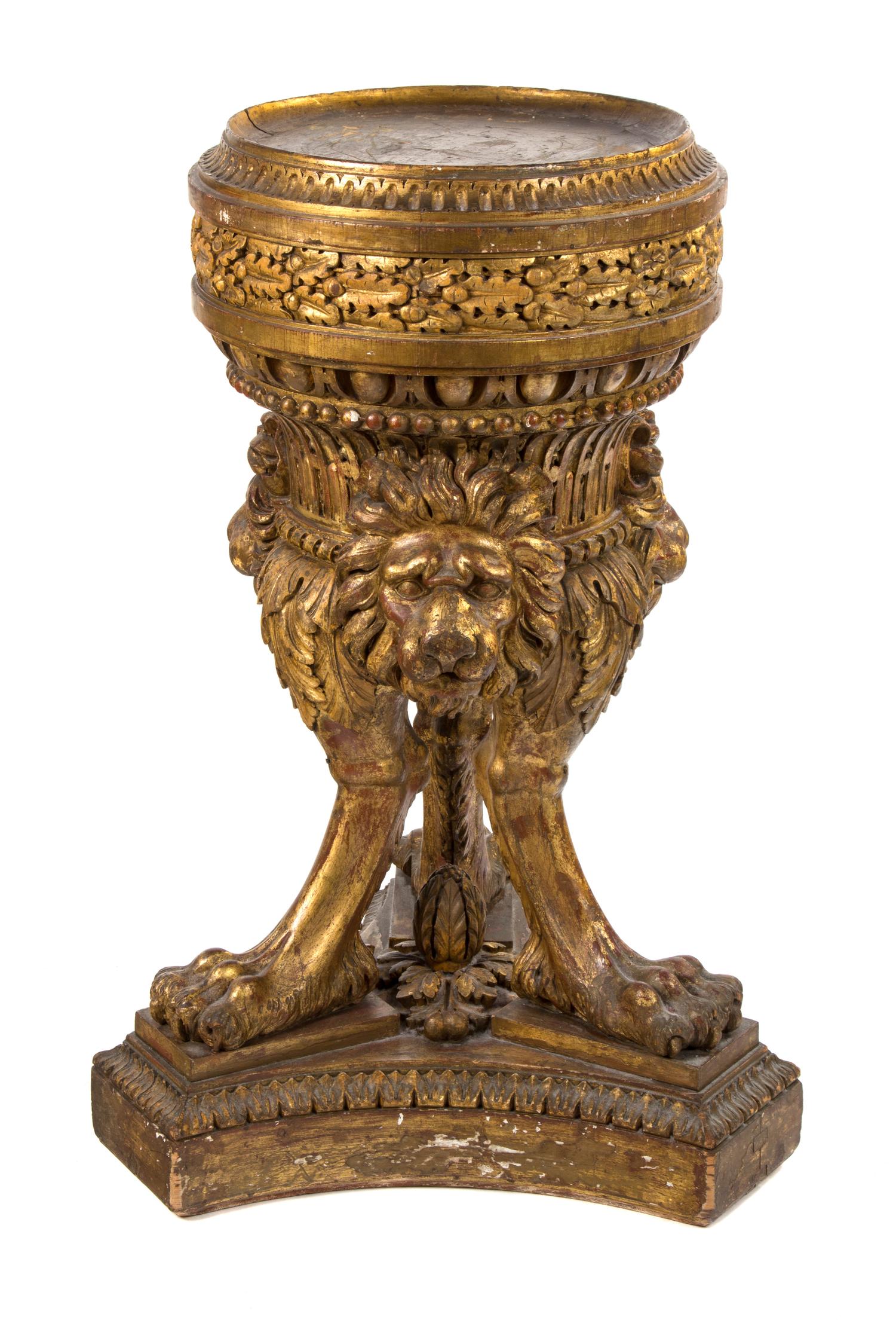 A Continental Giltwood Pedestal Height 34 x width 16 inches. — 19TH CENTURY