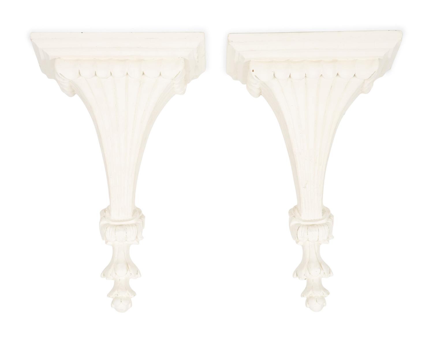A Pair of Neoclassical Style White Composition Wall Brackets — 20TH CENTURY