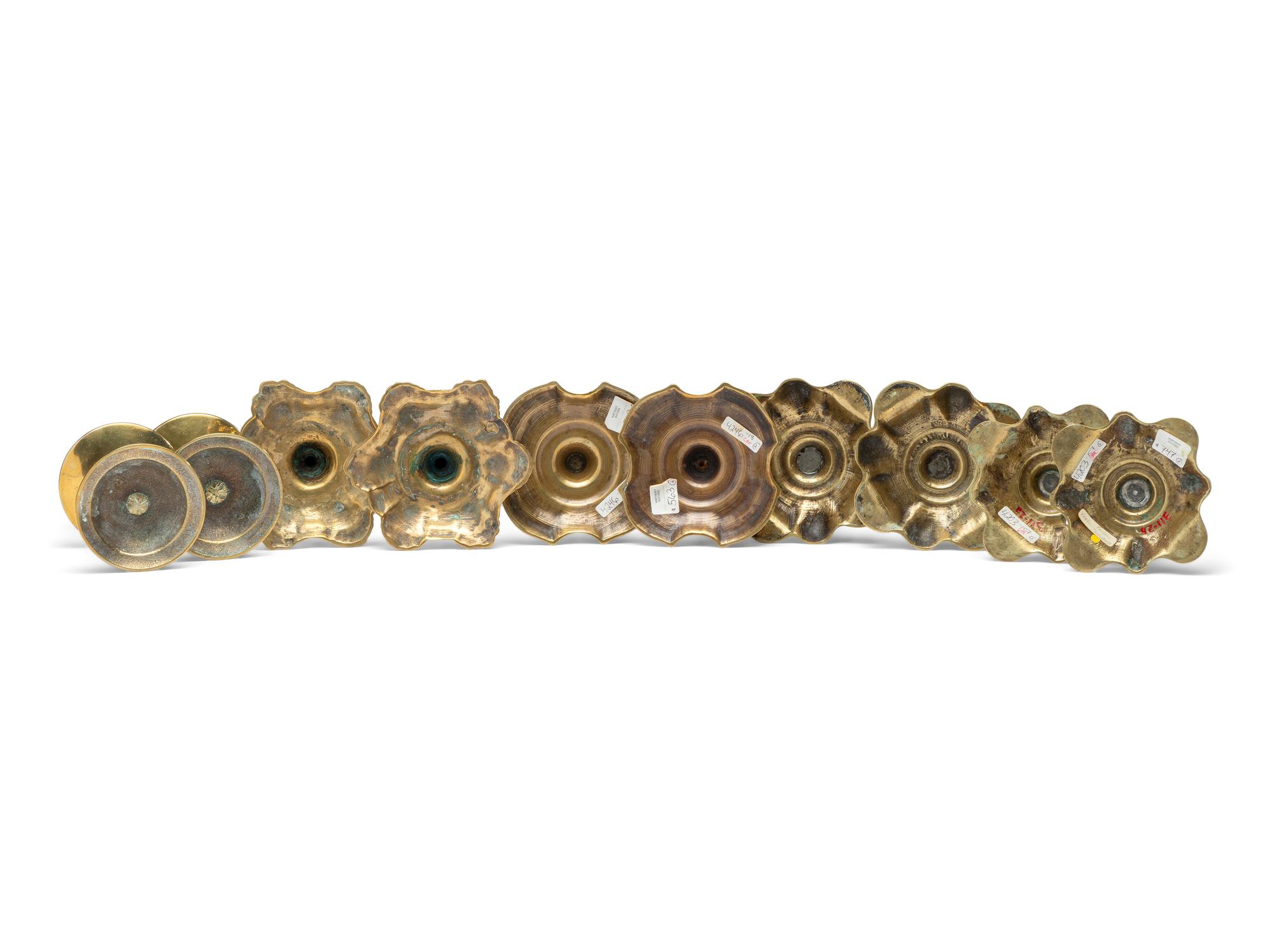 Five Pairs of English Cast Brass Candlesticks