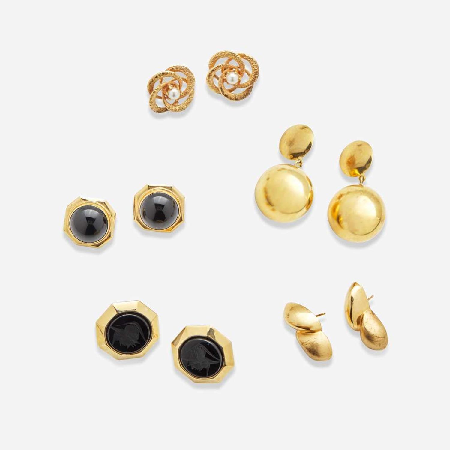 A Miscellaneous Collection of 14K Yellow Gold Earrings