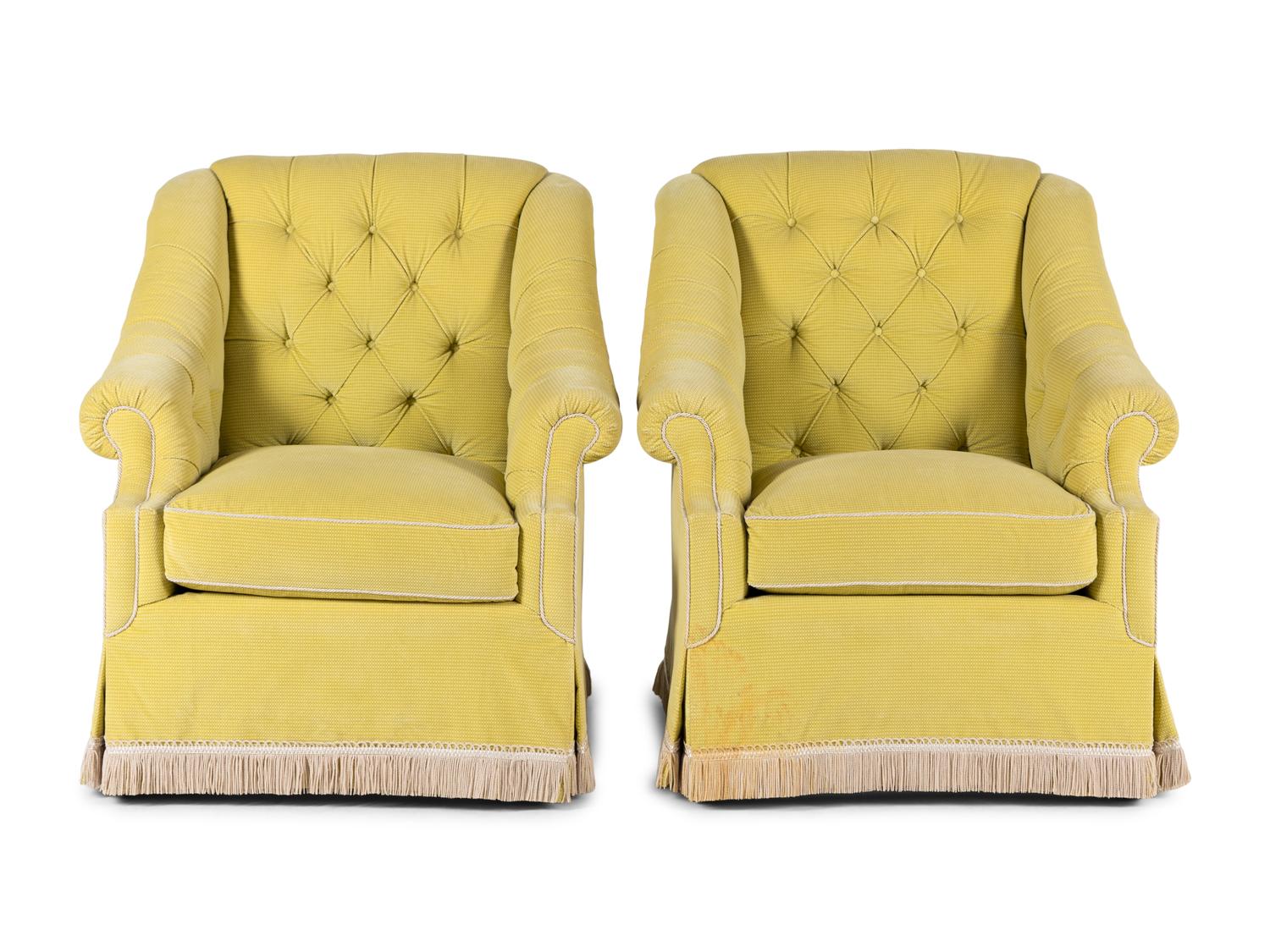 A Pair of Button-Tufted Upholstered Armchairs