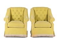A Pair of Button-Tufted Upholstered Armchairs