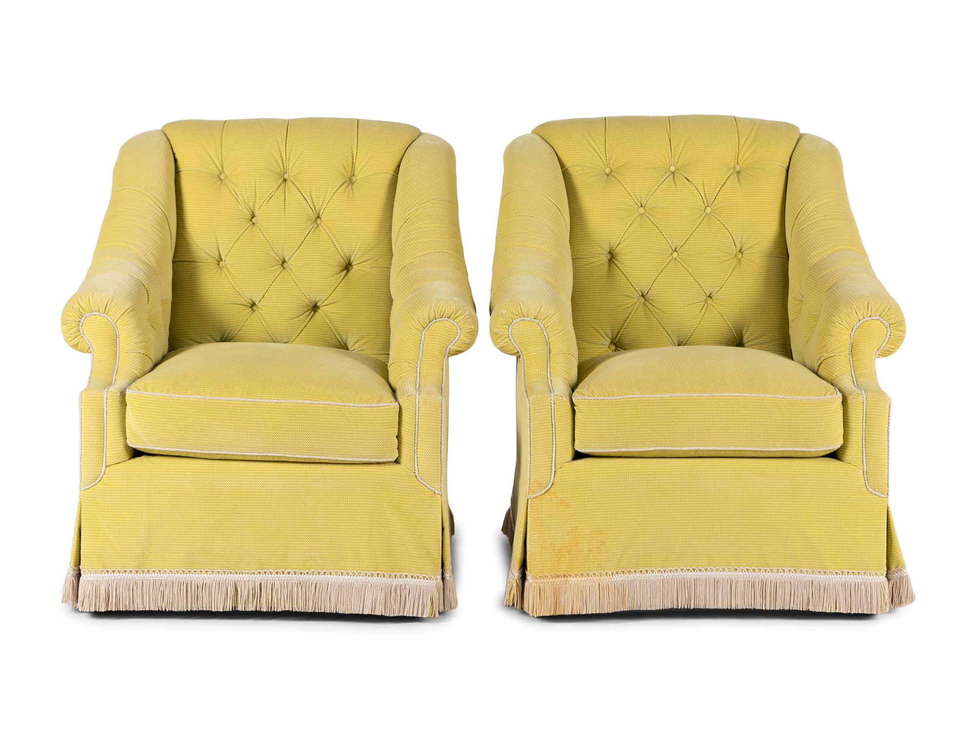 A Pair of Button-Tufted Upholstered Armchairs