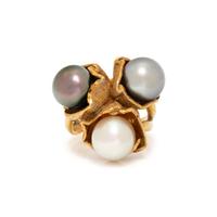 YELLOW GOLD AND MULTICOLOR CULTURED PEARL RING