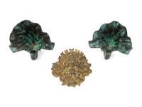 A Pair of Leaf-form Bronze Bookends and a Gilt Bronze Mask — 20TH CENTURY