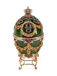 A Diamond and Gold-Mounted Enamel and Jadeite Egg