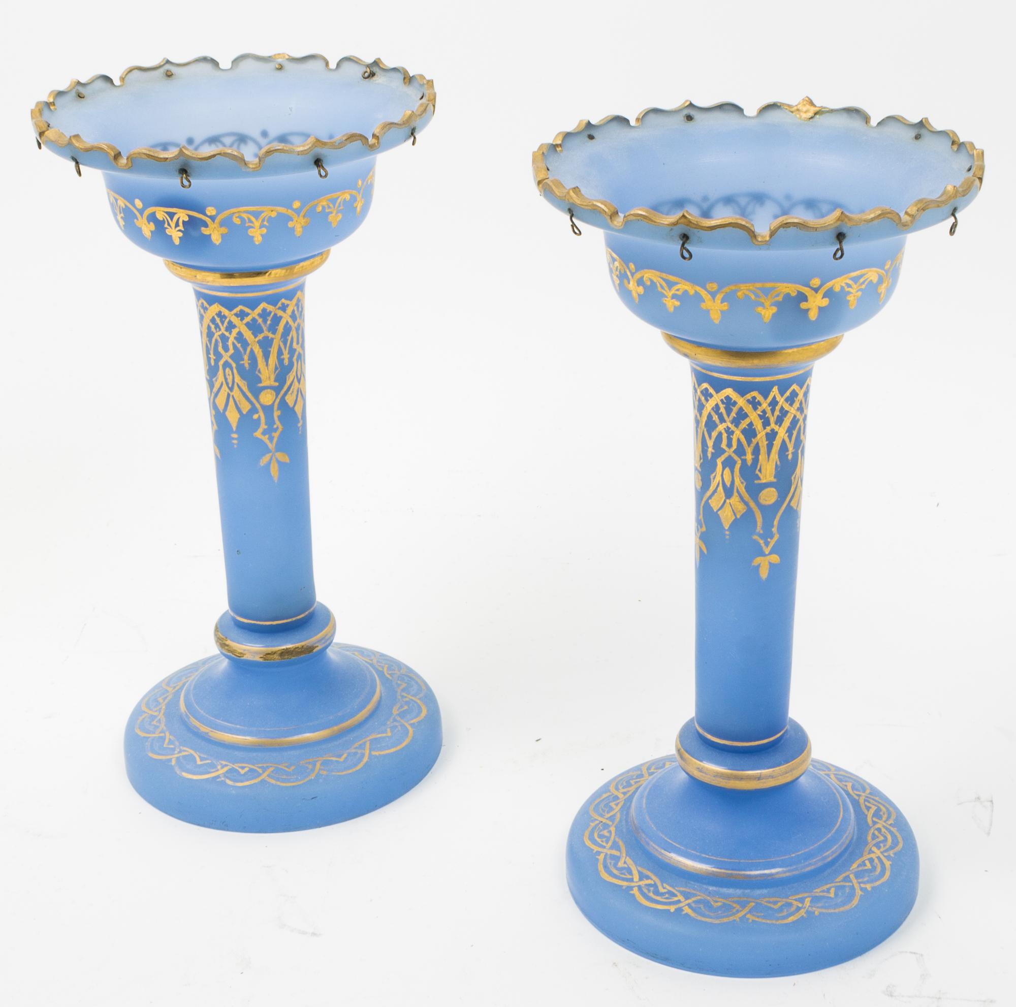 A Pair of Opaline Glass Girandoles Height 11 3/4 inches. — 20TH CENTURY