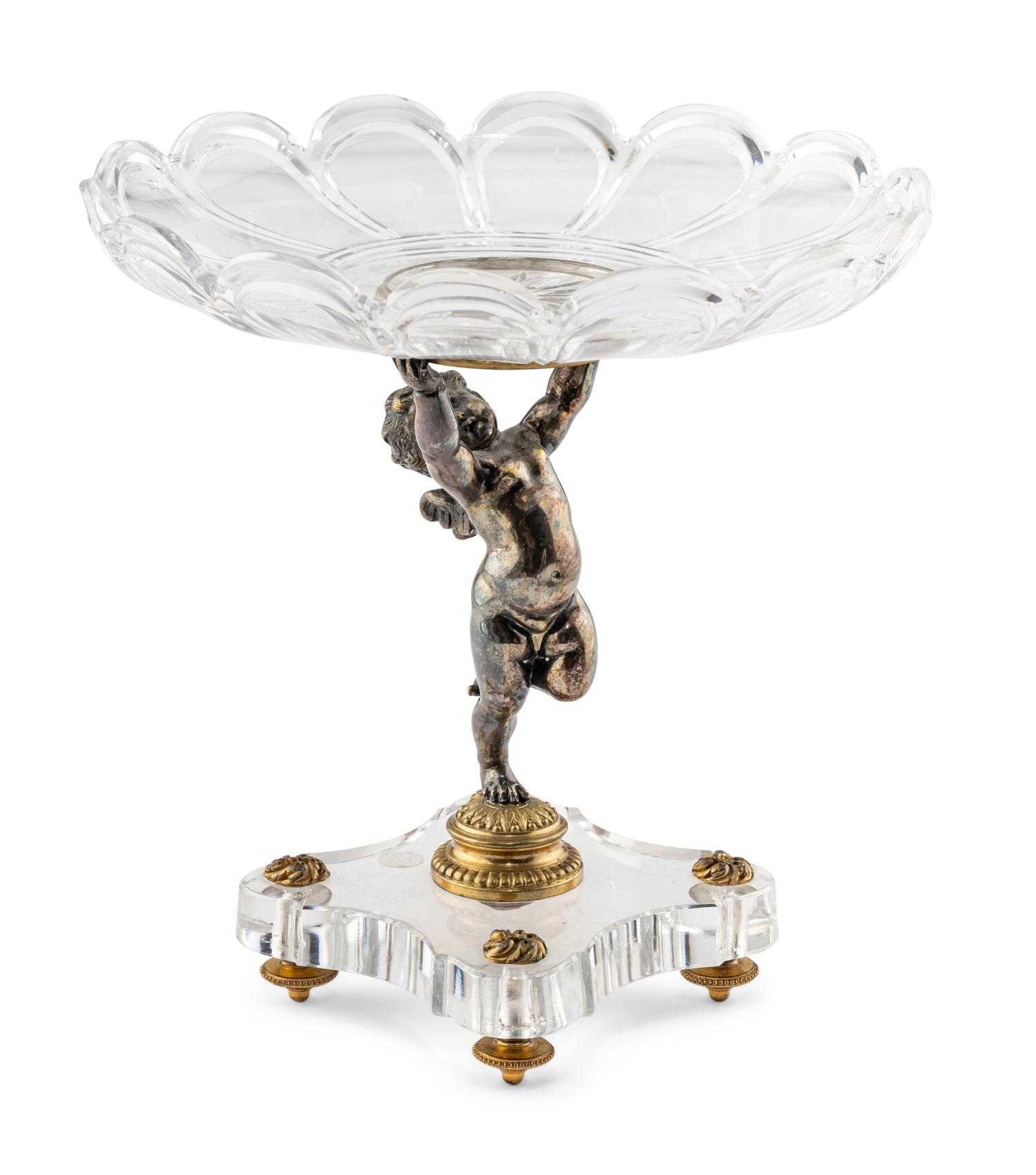 A Baccarat Silvered Bronze and Cut Glass Tazza