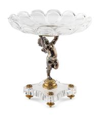 A Baccarat Silvered Bronze and Cut Glass Tazza