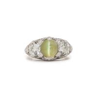 ANTIQUE, CAT'S EYE CHRYSOBERYL AND DIAMOND RING