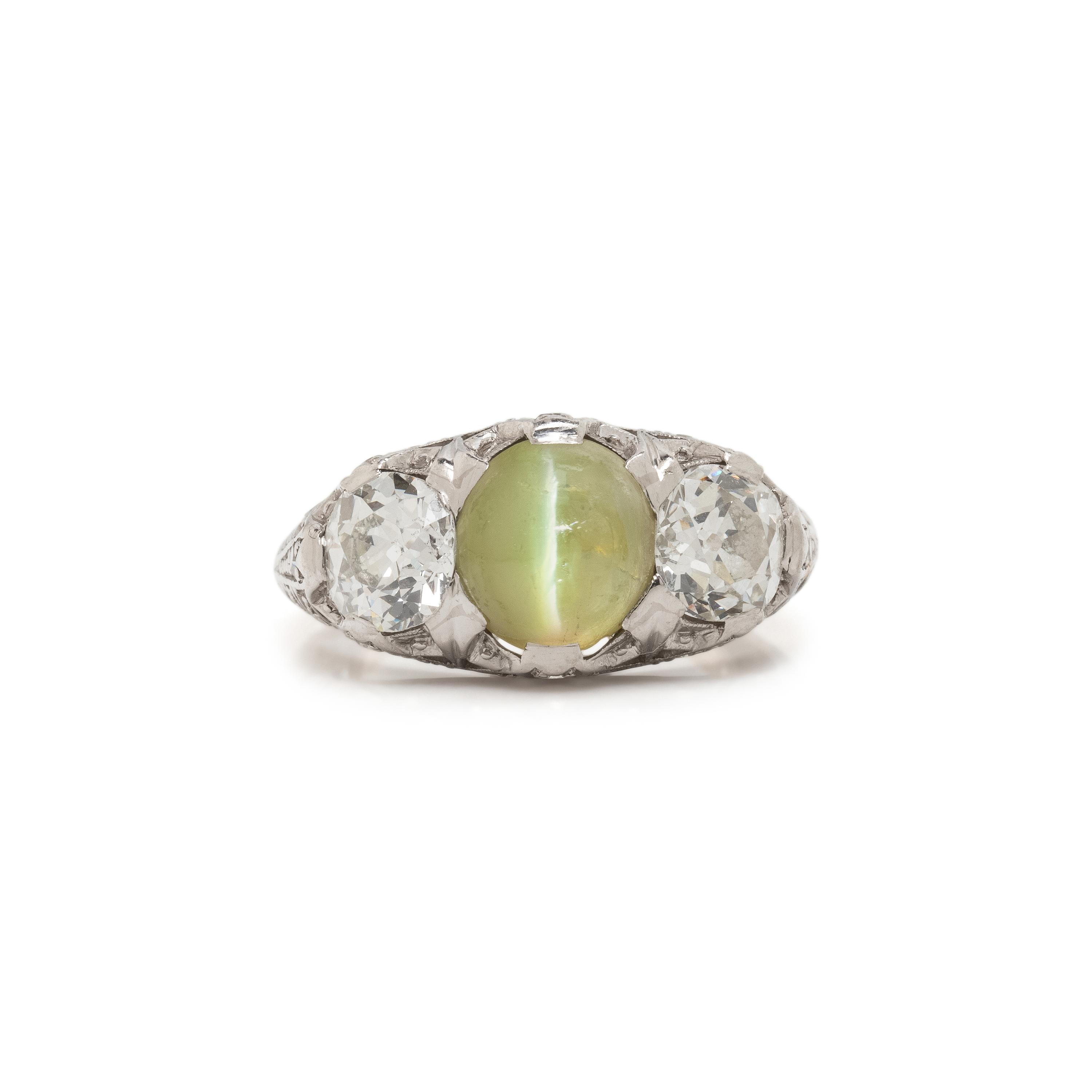 ANTIQUE, CAT'S EYE CHRYSOBERYL AND DIAMOND RING