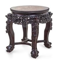 A Chinese Carved Hardwood and Marble Inset Jardiniere Table