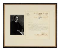 BRANDEIS, Louis Dembitz (1856-1941). Typed letter twice signed ("Louis D. Brandeis," "Brandeis, Dunbar & Nutter") to Charles H. Tyler. Boston, MA, 23 July 1901. 1 page, 4to, on Brandeis, Dunbar & Nutter letterhead, offsetting, toning, framed with a photographic print of Brandeis, not examined out of frame.