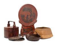 Three Chinese Baskets and Two Lacquer Wares