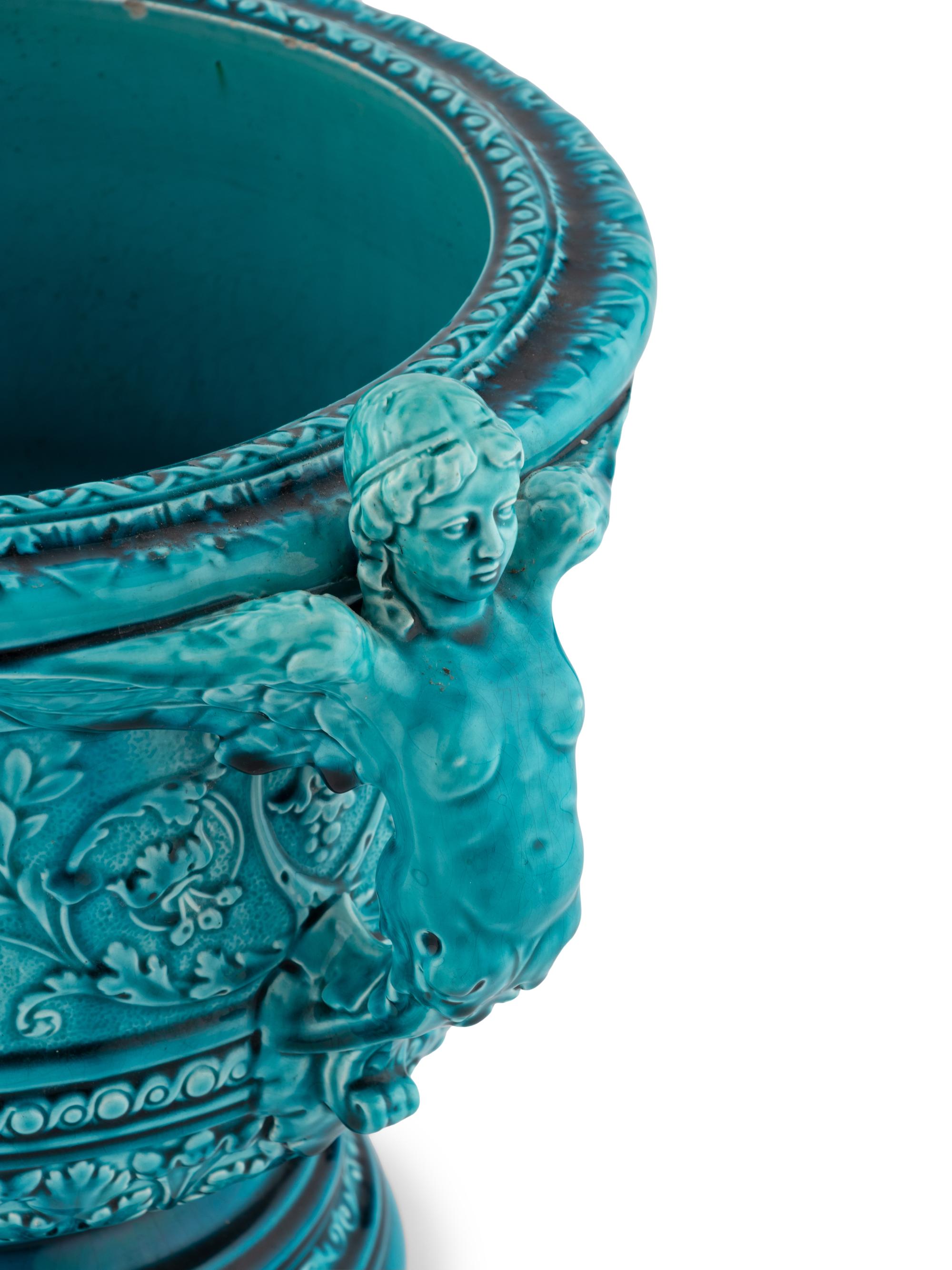 A Continental Turquoise Glazed Earthenware Jardinière