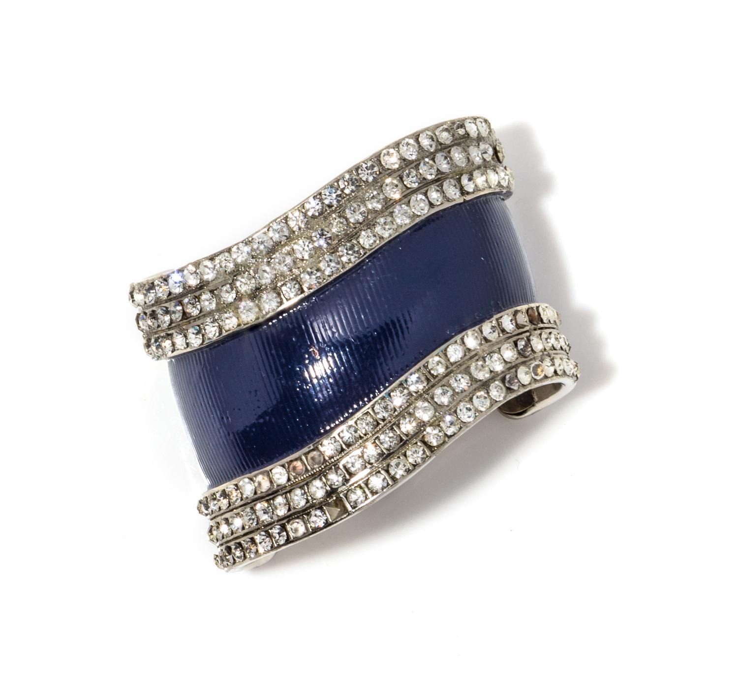 A Gianni Versace Navy and Rhinestone Cuff, Width: 2"; Inner Circumference: 4.5".