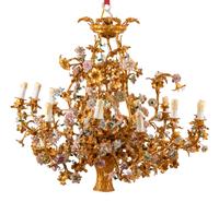 A Louis XV Style Gilt Bronze and Porcelain Basket-Form Chandelier