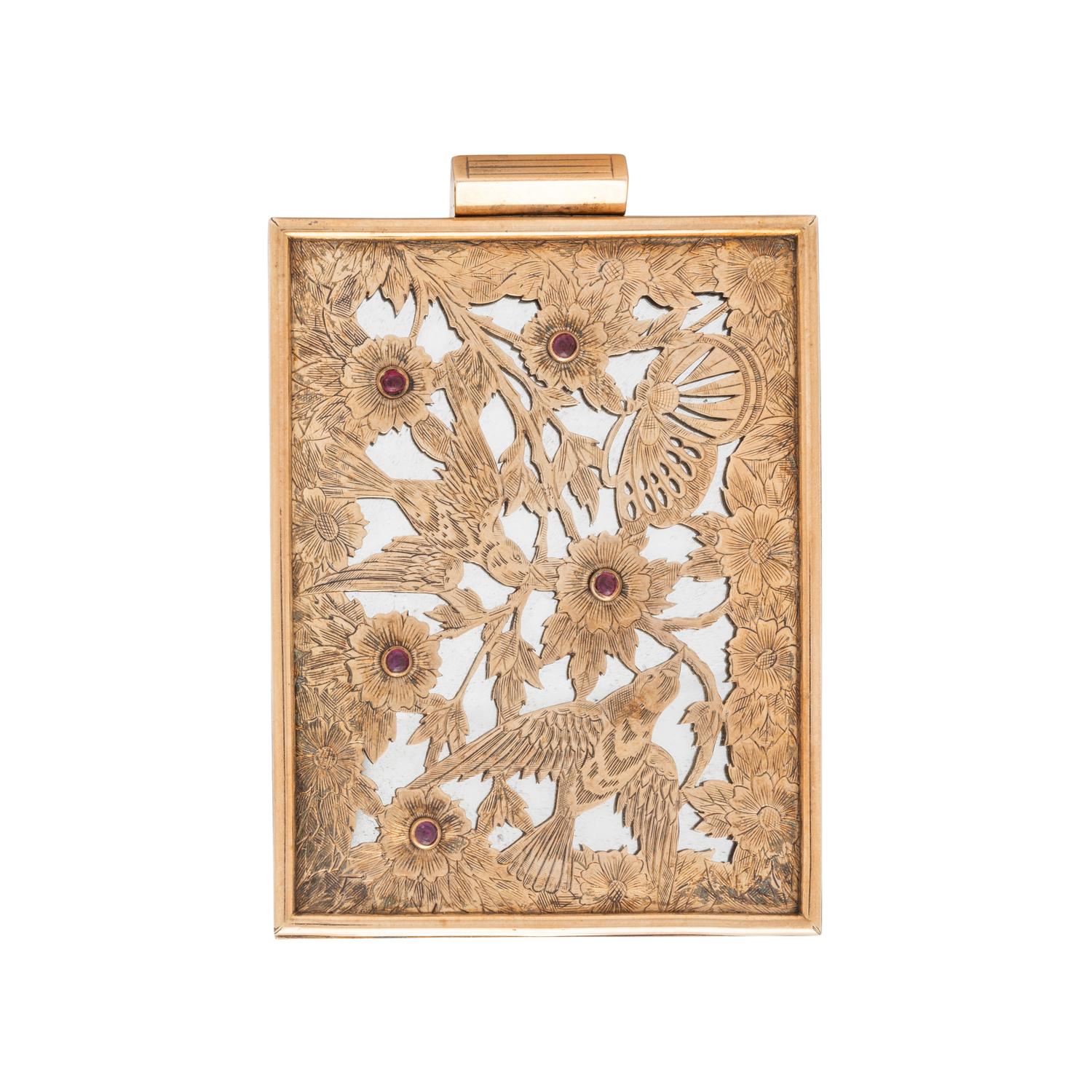 BOUCHERON, SILVER, SILVER GILT AND RUBY COMPACT