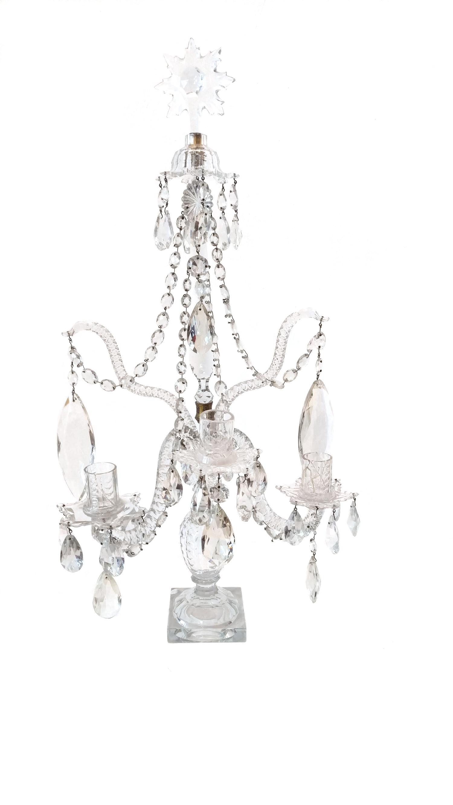 A Regency Style Three-Light Crystal Girandole Height 28 inches x width 13 1/2 x depth 8 inches. — 19TH CENTURY