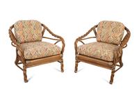 A Pair of McGuire Twisted Rattan and Rawhide Armchairs — 20th Century