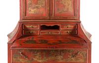 An Italian Red and Gilt-Japanned Bureau Cabinet