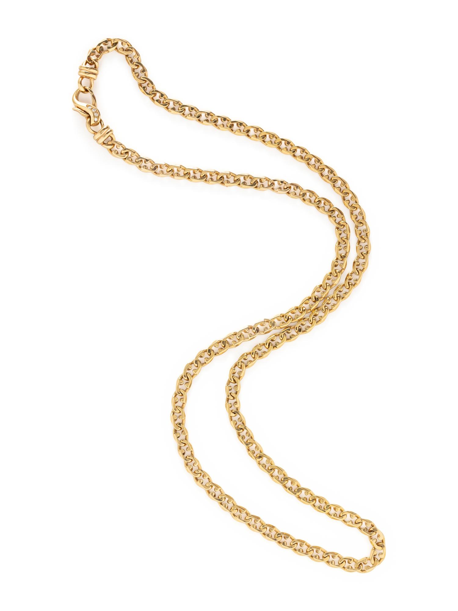 BALESTRA, YELLOW GOLD AND DIAMOND LONG CHAIN NECKLACE
