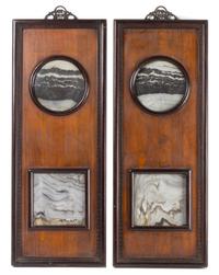 A Pair of Dream Stone Inset Hardwood Wall Panels