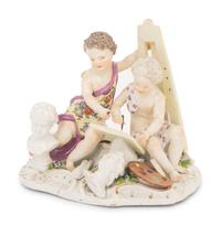A Meissen Porcelain Figural Group Depicting Allegories of Painting and Sculpture