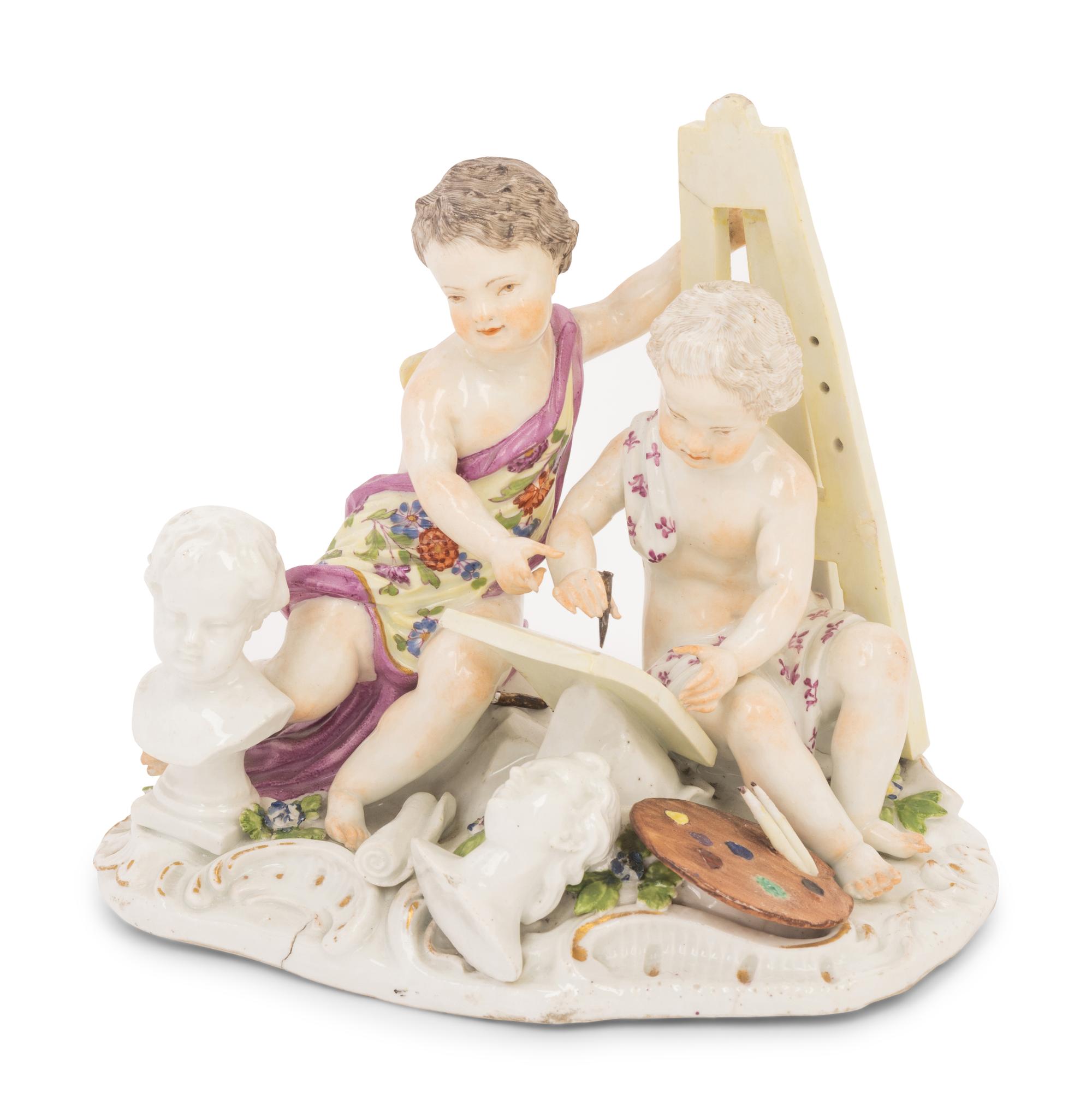 A Meissen Porcelain Figural Group Depicting Allegories of Painting and Sculpture