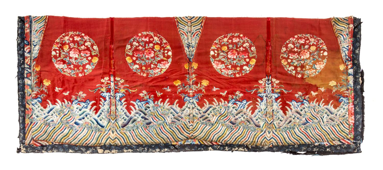 A Chinese Embroidered Silk Panel 79 x 32 inches. — 19TH CENTURY