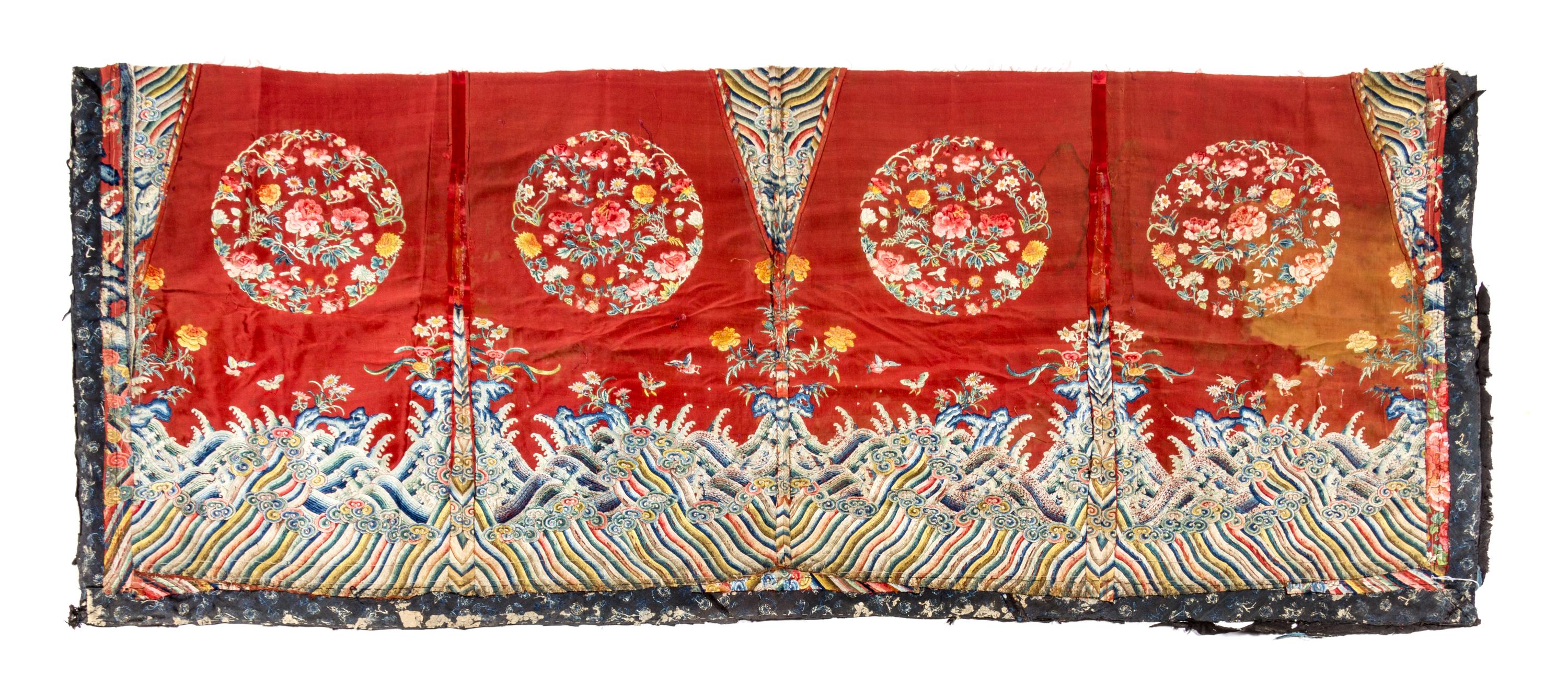 A Chinese Embroidered Silk Panel 79 x 32 inches. — 19TH CENTURY
