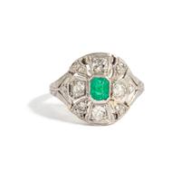 ART DECO, EMERALD AND DIAMOND RING